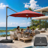 Patioslife Aegis Pro All-in-One Shade Round Cantilever Patio Umbrella with solar LED lights | Premium Cover | Large Base