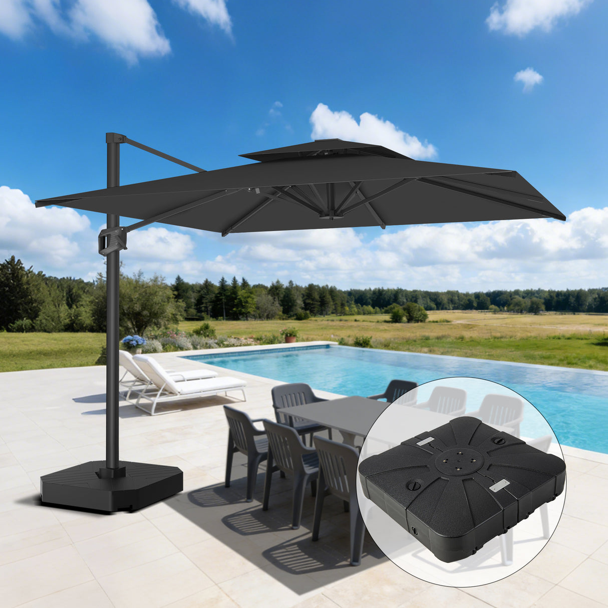 Patioslife Aegis Pro Cantilever Umbrella with Cross Base — Heavy-Duty Frame & Powder-Coated Aluminium Pole for Garden & Patio