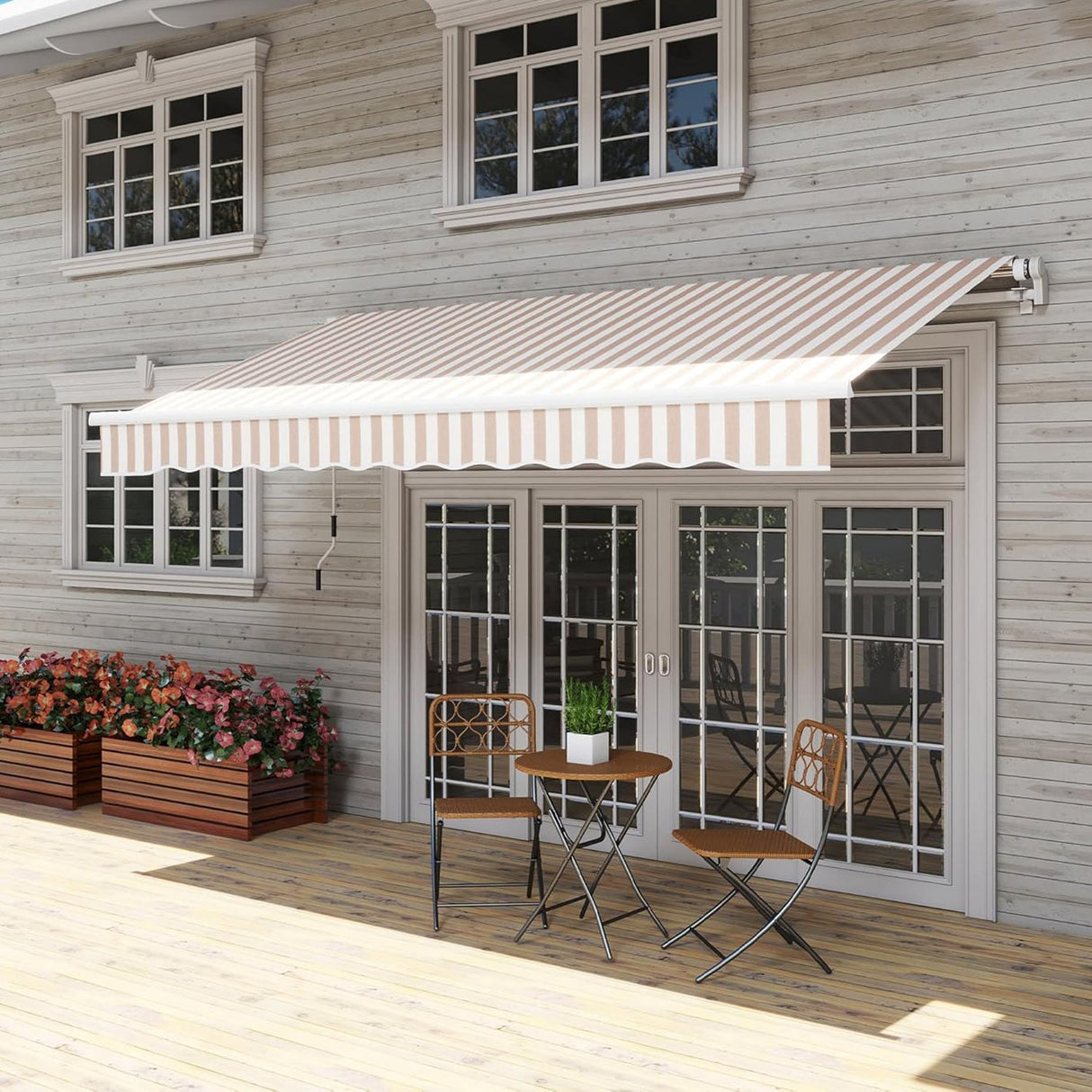 Retractable Awning Manual Crank, 2.5M x 2M, UV-Resistant Water-Repellent Canopy, Aluminum Frame for Balcony, Deck & Patio Use