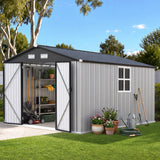 Patioslife YardVault Pro Heavy-Duty Galvanised Steel Garden Shed with Window & Lockable Door, Rust-Resistant Outdoor Tool Shed