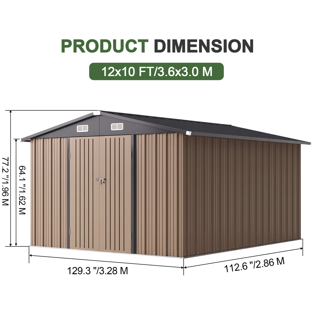 Patioslife Metal Garden Shed – Galvanised Steel Outdoor Storage Shed, All-Weather Backyard Storage Unit