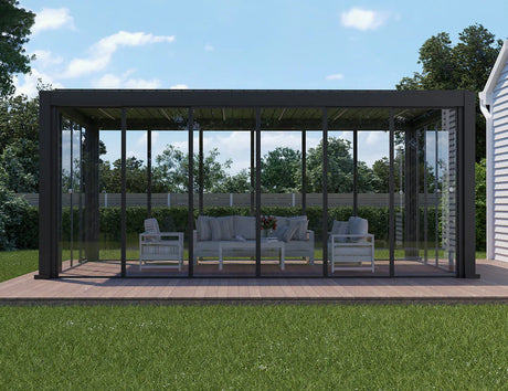 Patioslife Atlantic™ | Freestanding Pergola with Glass Sliding Door – Aluminium Outdoor Room for Patios, Gardens & Entertaining Spaces