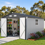 Patioslife YardVault Pro Heavy-Duty Galvanised Steel Garden Shed with Window & Lockable Door, Rust-Resistant Outdoor Tool Shed