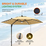 Patioslife Aegis Pro™ All-in-One Shade Round Cantilever Patio Umbrella with solar LED lights | Premium Cover | Large Base