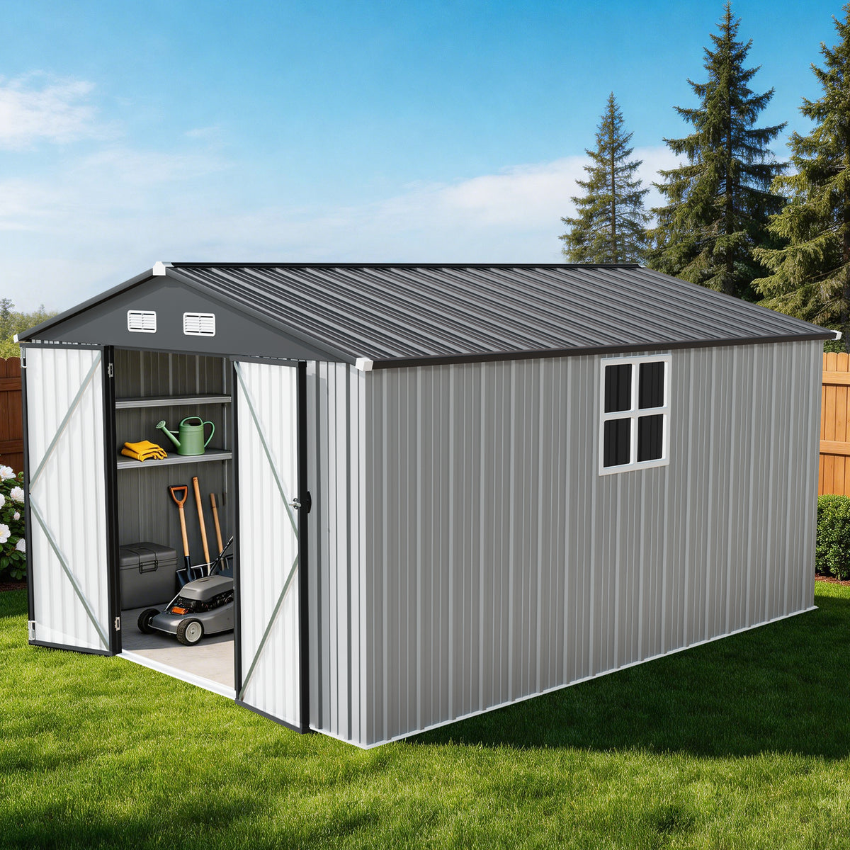 Patioslife YardVault Pro Heavy-Duty Galvanised Steel Garden Shed with Window & Lockable Door, Rust-Resistant Outdoor Tool Shed