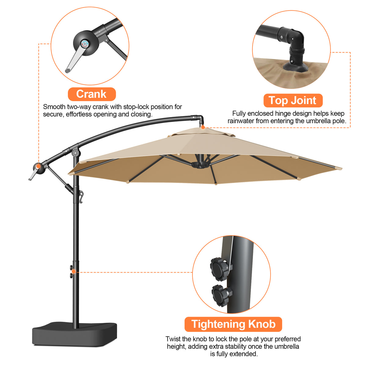 Patioslife Heavy Duty 3.0M Cantilever Umbrella with Base – Premium Outdoor Shade for Patio, Alfresco & Backyard Living
