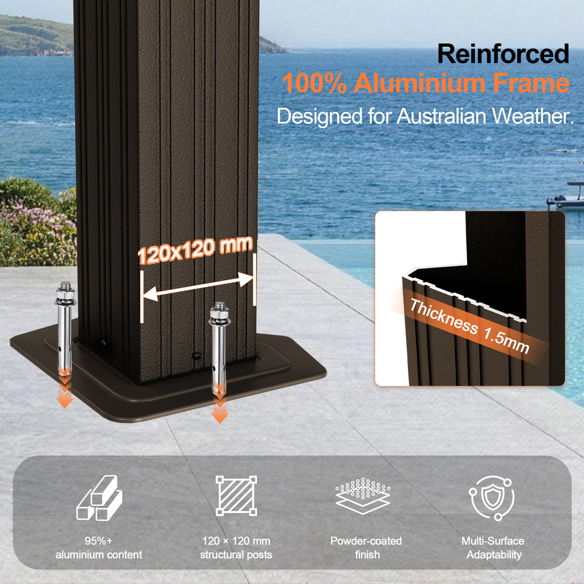 Patioslife 3.0 x 3.65m Luxury Haven Coastal Hardtop Gazebo | Designed for Australian Outdoor Conditions with 120×120mm Aluminium Posts, Drainage Gutters, Double Vented Roof & Curtains