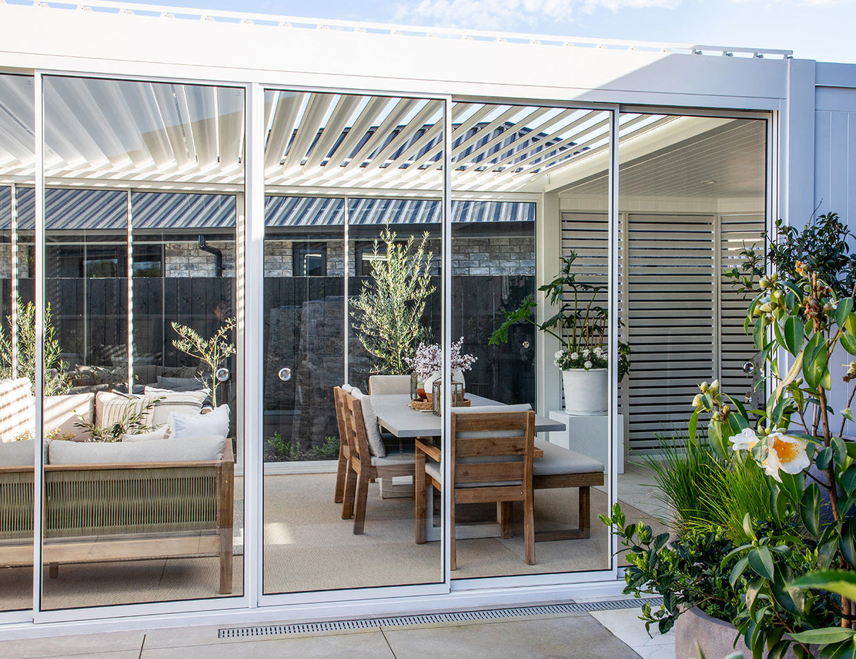 Patioslife Atlantic™ | Freestanding Pergola with Glass Sliding Door – Aluminium Outdoor Room for Patios, Gardens & Entertaining Spaces