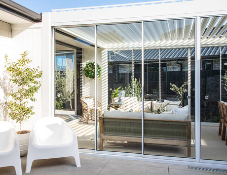 Patioslife Atlantic™ | Freestanding Pergola with Glass Sliding Door – Aluminium Outdoor Room for Patios, Gardens & Entertaining Spaces