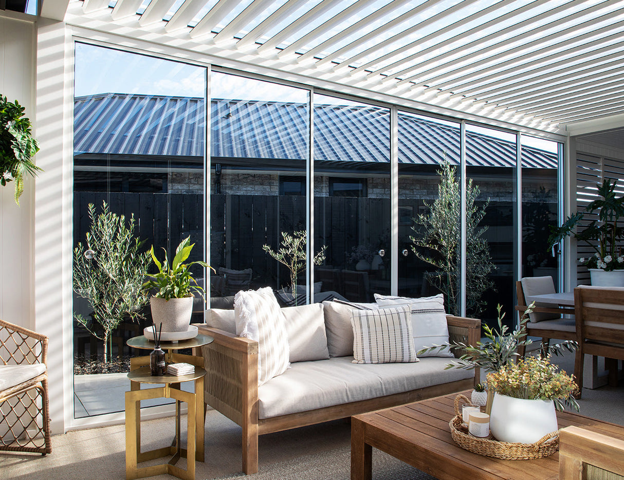 Patioslife Atlantic™ | Freestanding Pergola with Glass Sliding Door – Aluminium Outdoor Room for Patios, Gardens & Entertaining Spaces
