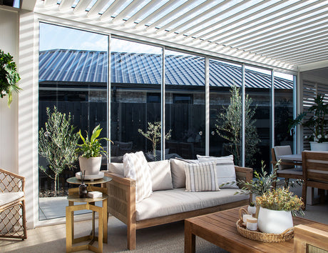 Patioslife Atlantic™ | Freestanding Pergola with Glass Sliding Door – Aluminium Outdoor Room for Patios, Gardens & Entertaining Spaces