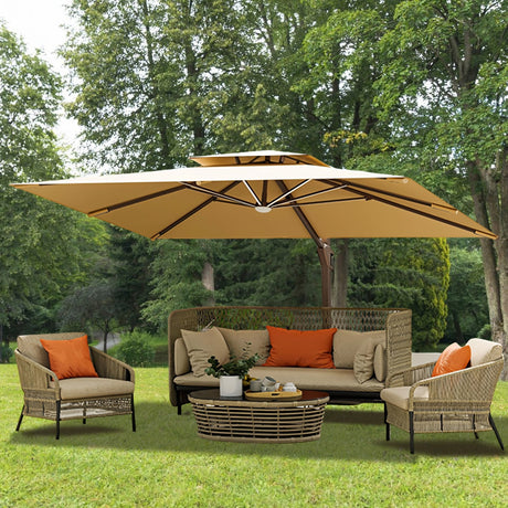 3x4m Cantilever Outdoor Patio Umbrella with Led Lights and Cover  for Backyard Garden Pool Outside Deck