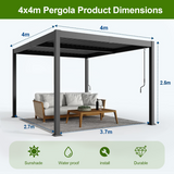 Patioslife Atlantic™ | Aluminium Louvered Pergola with Adjustable Roof & Ambient LED Lights, Freestanding Outdoor Shelter for Patio, Deck & Poolside