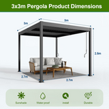 Patioslife Atlantic™ | Aluminium Louvered Pergola with Adjustable Roof & Ambient LED Lights, Freestanding Outdoor Shelter for Patio, Deck & Poolside