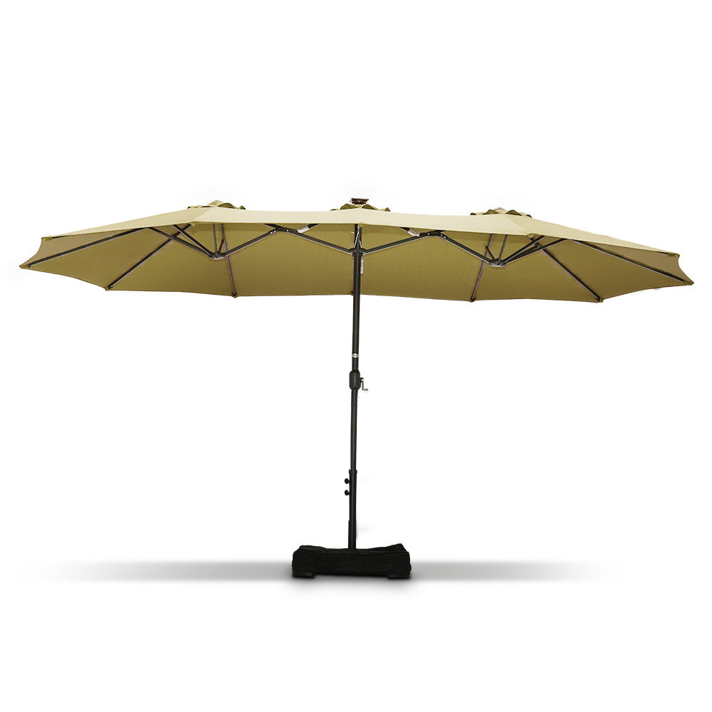Patioslife Horizon Haven™ 4.6x2.7m Double-Sided Patio Umbrella with LED Lights base and cover