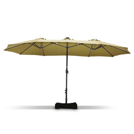 Patioslife Horizon Haven™ 4.6x2.7m Double-Sided Patio Umbrella with LED Lights base and cover