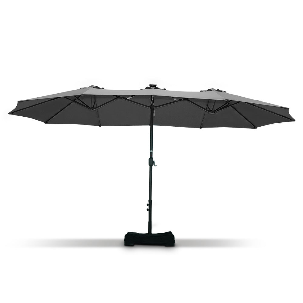 Patioslife Horizon Haven™ 4.6x2.7m Double-Sided Patio Umbrella with LED Lights base and cover