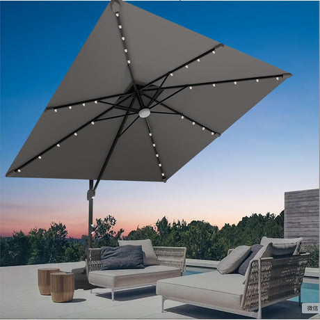 3x3m Square Cantilever Umbrella 2-Tier with Umbrella Cover & LED lights for Outdoor Garden Pool Use