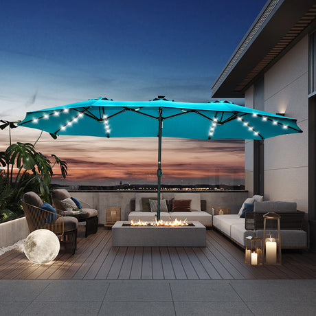 Patioslife Horizon Haven™ 4.6x2.7m Double-Sided Patio Umbrella with LED Lights base and cover