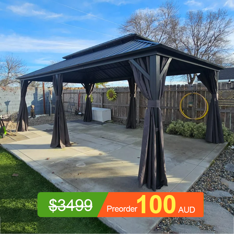Pre-Order Patioslife Haven | Hardtop Gazebo with Heavy Duty Aluminum Frame, Double Vented Roof & Curtains, Patio Pergola for Garden or Backyard