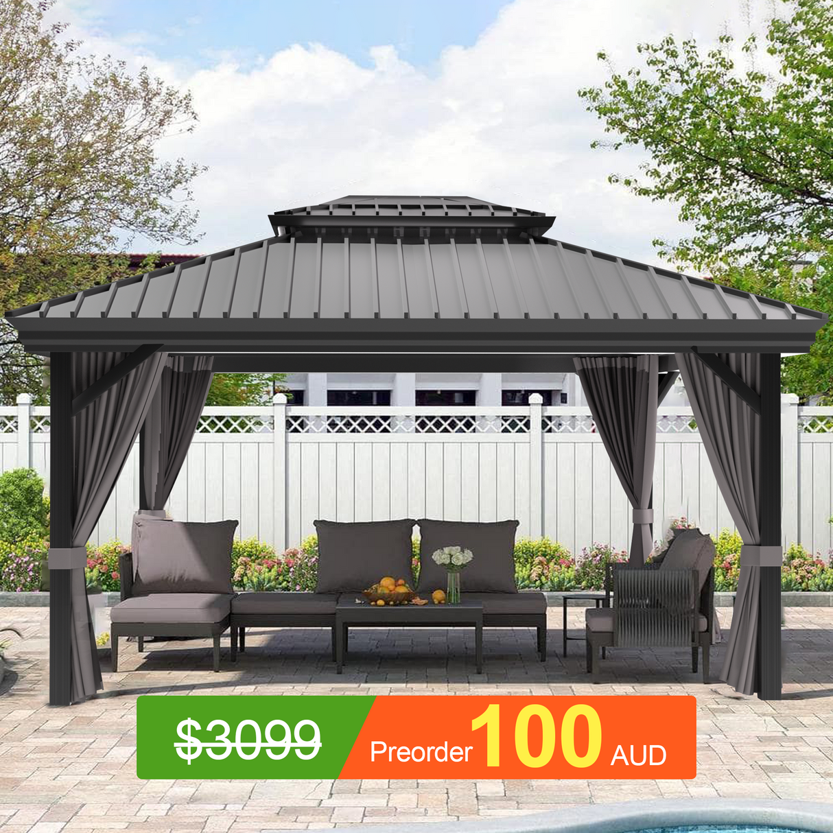 Pre-Order Patioslife Haven | Hardtop Gazebo with Heavy Duty Aluminum Frame, Double Vented Roof & Curtains, Patio Pergola for Garden or Backyard