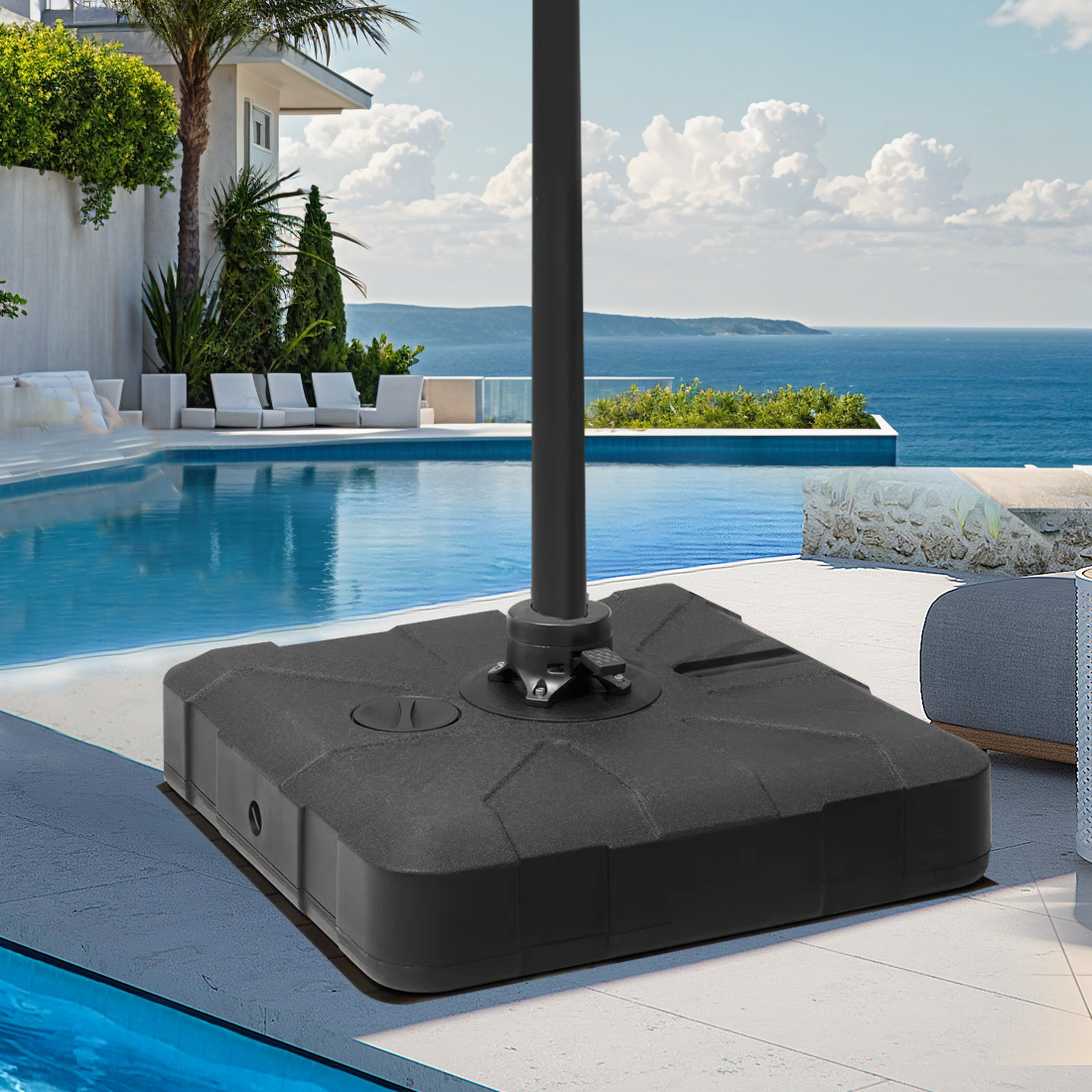 Patioslife™ Cantilever Umbrella Base 115–165kg, Heavy-Duty Outdoor Rolling Stand, Refillable HDPE Offset Weights with Wheels for Patio, Garden & Poolside Stability
