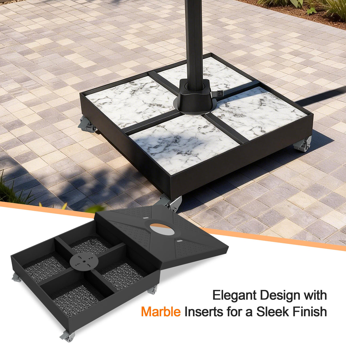 Patioslife Heavy-Duty Cantilever Umbrella Base with Wheels, Up to 400 kg Capacity, Decorative Modular Rolling Stand Compatible with Aegis Series and Most Offset Patio Umbrellas for Patio, Garden and Poolside