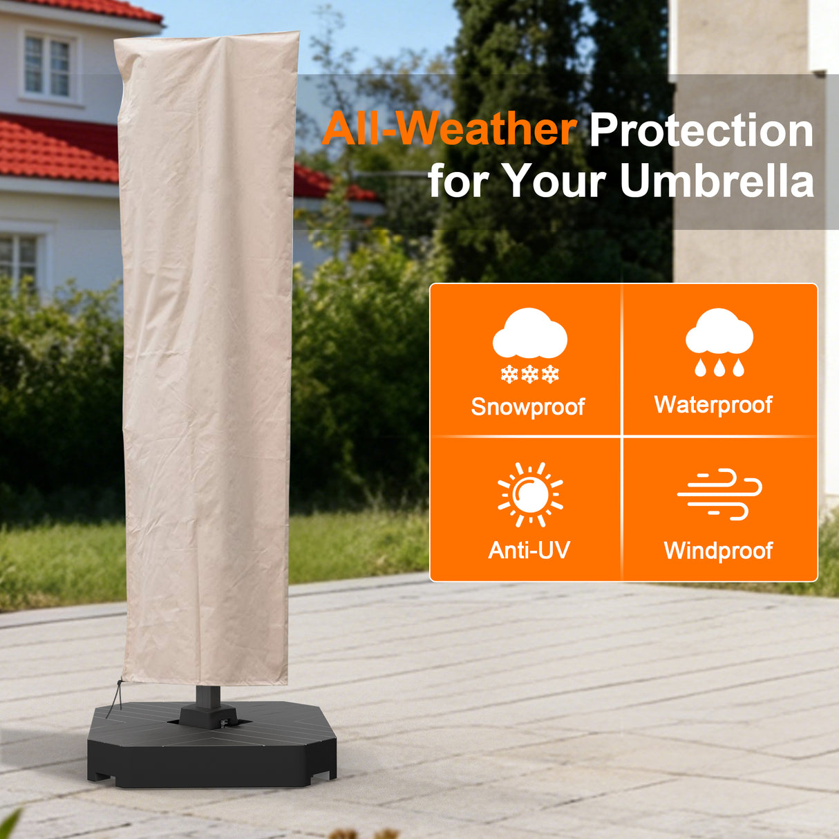 Patioslife™ | Waterproof Outdoor Umbrella Cover – Anti-UV, Easy to Store, Fits Curved Cantilever and Straight Pole Parasols