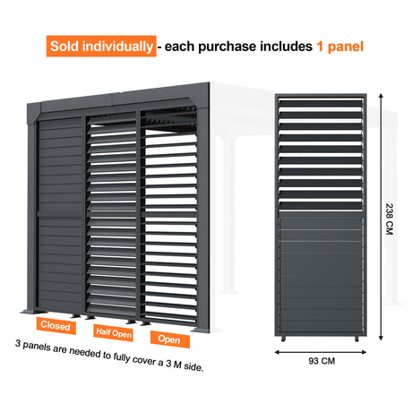 Patioslife Atlantic Series Aluminium Louvre Side Panel – Pergola Sidewall with Adjustable Louvers for Privacy, Shade and Wind Protection