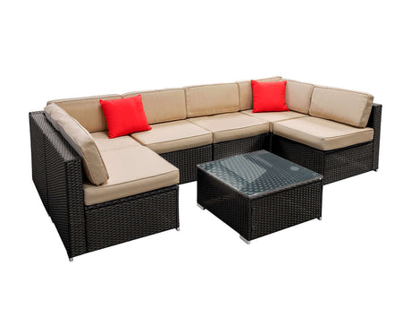 Patioslife™ | 7pc Outdoor Lounge Sofa Set - Comfortable Seating, Weather-Resistant, Ideal for Patios, Gardens, and Backyards