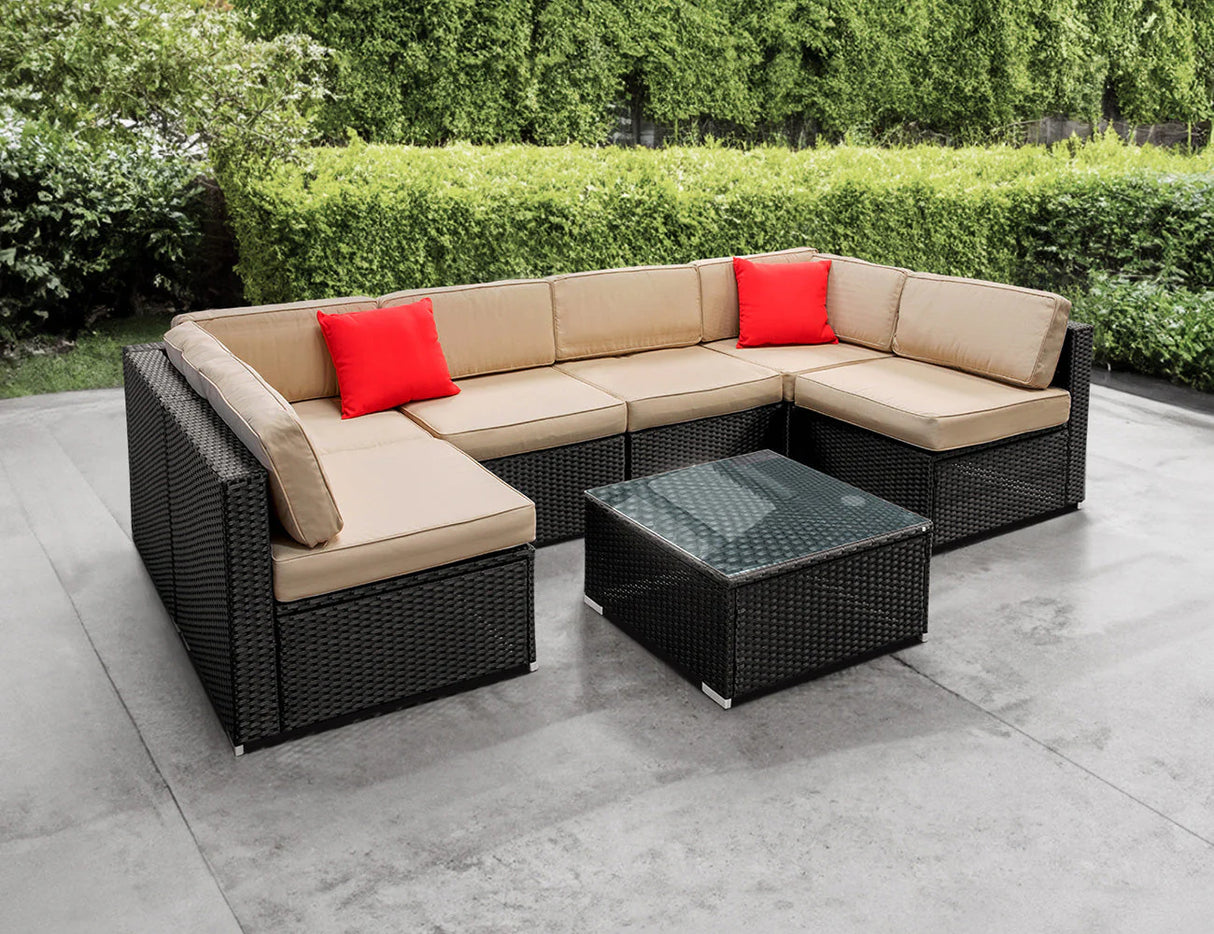 Patioslife™ | 7pc Outdoor Lounge Sofa Set - Comfortable Seating, Weather-Resistant, Ideal for Patios, Gardens, and Backyards
