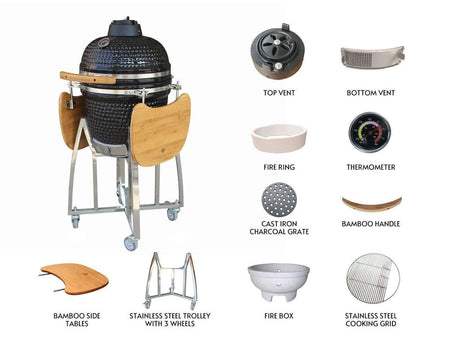 Patioslife™ | Ceramic Charcoal Grill with Bonus Accessory Pack – Versatile Cooking, Ideal for Backyard BBQs and Outdoor Gatherings