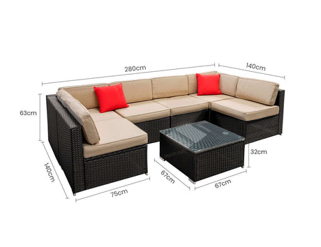 Patioslife™ | 7pc Outdoor Lounge Sofa Set - Comfortable Seating, Weather-Resistant, Ideal for Patios, Gardens, and Backyards