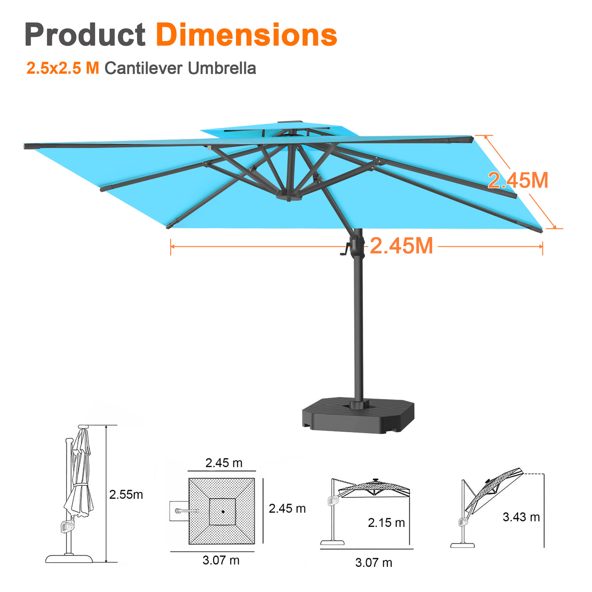 Patioslife Aegis Pro Cantilever Umbrella with Cross Base — Heavy-Duty Frame & Powder-Coated Aluminium Pole for Garden & Patio