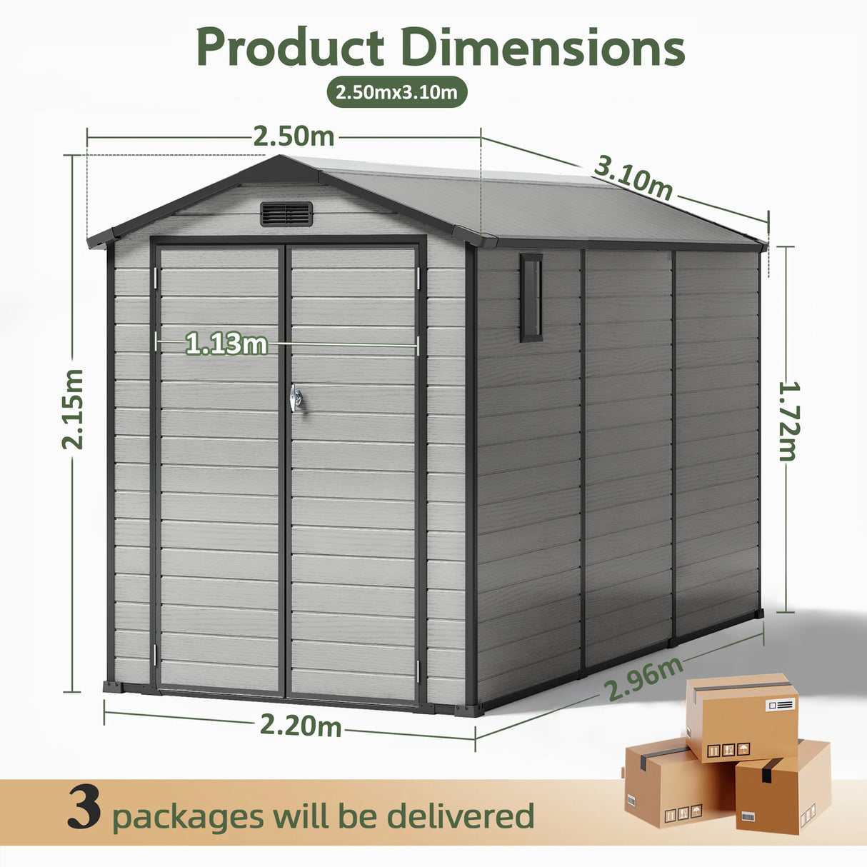 Outdoor Storage Shed with Floor Patioslife YardVault , All-Weather Waterproof Plastic Garden Shed  in Resin with Lock and Window for Backyard, Heavy-Duty Storage Shed for Tools, Bikes & Lawn Equipment