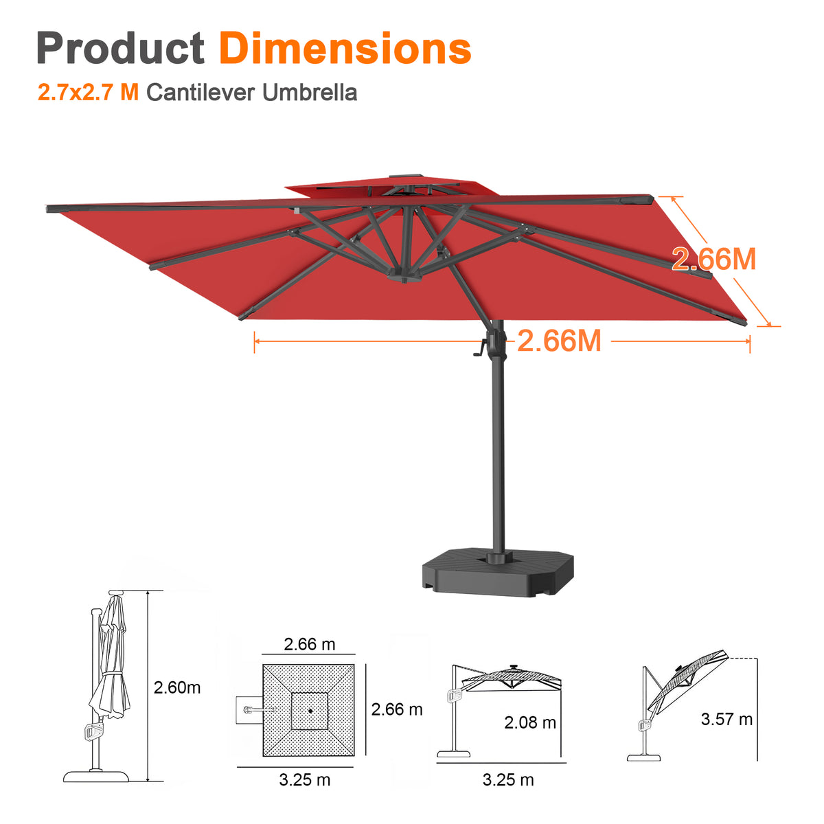Patioslife Aegis Pro Cantilever Umbrella with Cross Base — Heavy-Duty Frame & Powder-Coated Aluminium Pole for Garden & Patio