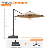 Patioslife Aegis Pro All-in-One Shade Round Cantilever Patio Umbrella with solar LED lights | Premium Cover | Large Base
