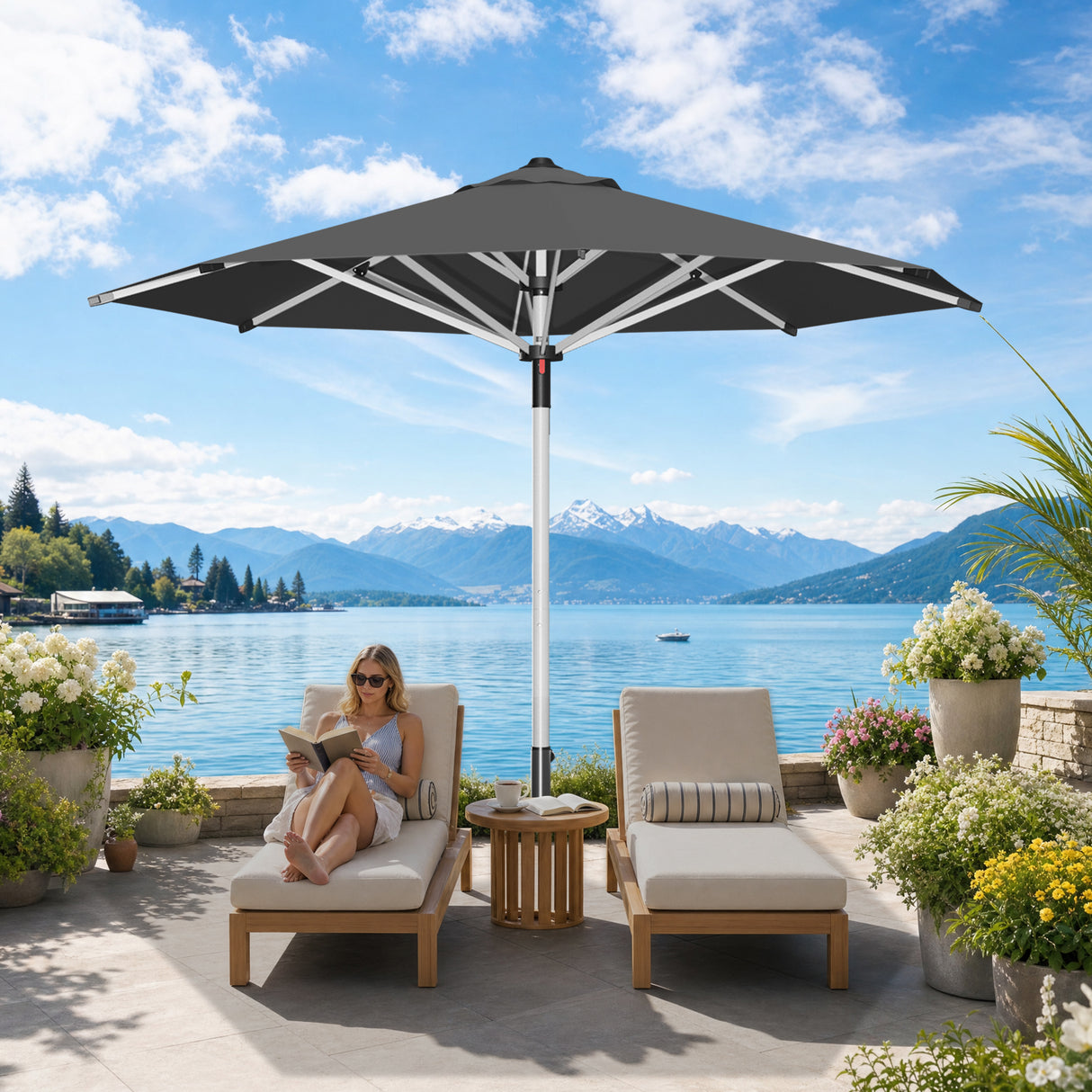 Patioslife Outdoor Umbrella — Square & Round | Heavy-Duty Aluminium Pole, Double-Vented Canopy | 2.7m, 3m & 3.35m