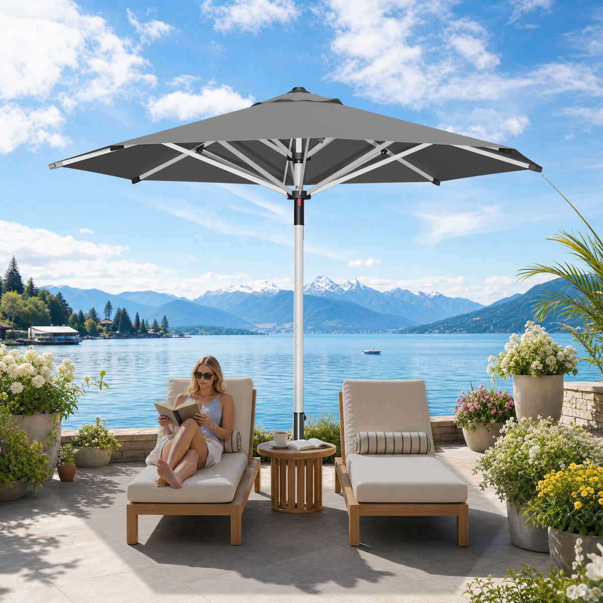 Patioslife Outdoor Umbrella — Square & Round | Heavy-Duty Aluminium Pole, Double-Vented Canopy | 2.7m, 3m & 3.35m