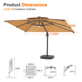 Patioslife Aegis Pro Cantilever Umbrella with LED Lights, Reinforced & Powder-Coated Aluminium Ribs and Pole — Perfect for Garden & Patio