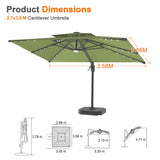 Patioslife Aegis Pro Cantilever Umbrella with LED Lights, Reinforced & Powder-Coated Aluminium Ribs and Pole — Perfect for Garden & Patio