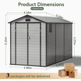 Outdoor Storage Shed with Floor Patioslife YardVault , All-Weather Waterproof Plastic Garden Shed  in Resin with Lock and Window for Backyard, Heavy-Duty Storage Shed for Tools, Bikes & Lawn Equipment
