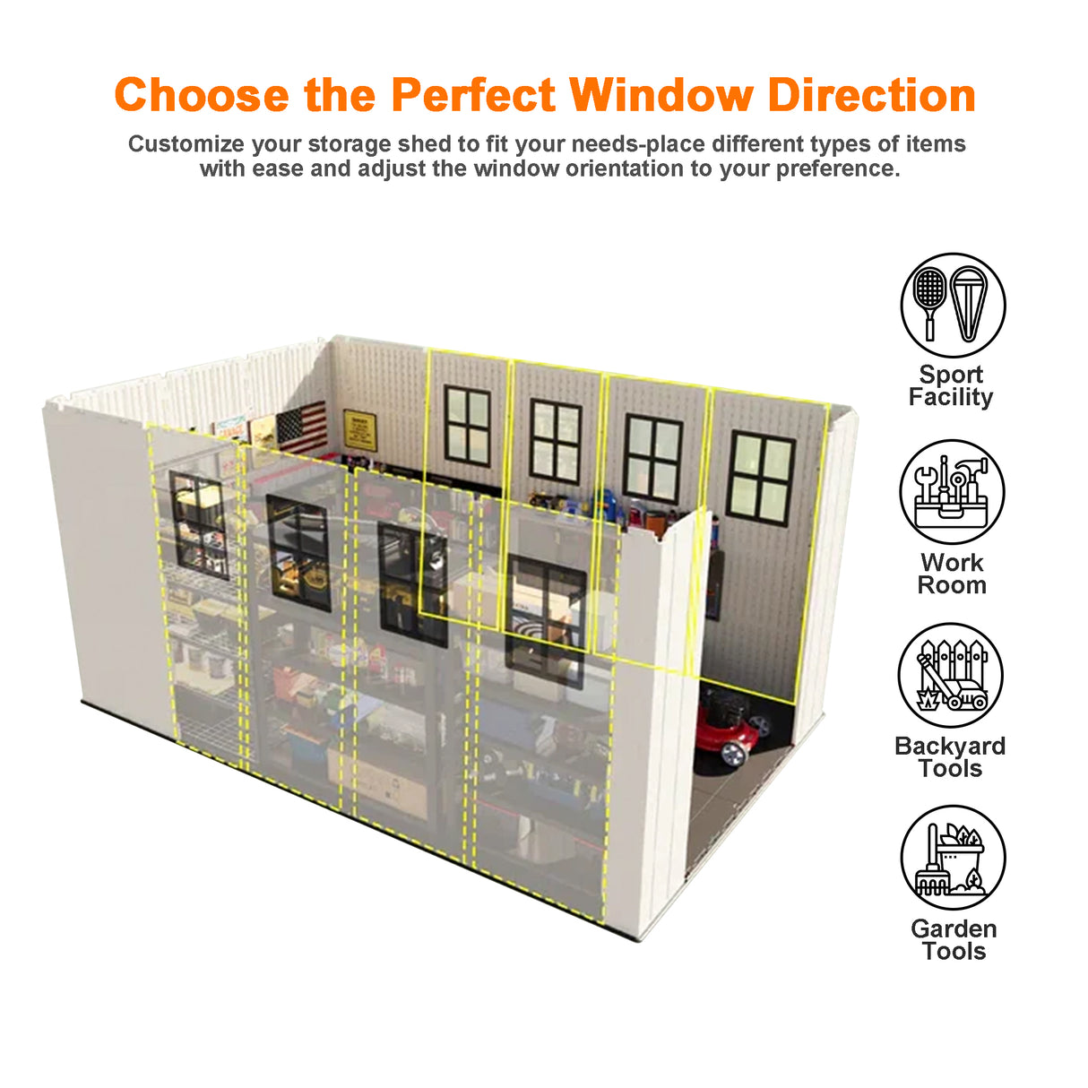 Premium Garden Shed with Floor Patioslife Kick-it ProLock™ Tool-Free Snap-Lock Resin – Weatherproof Outdoor Storage Shed with Floor, UV Resistant, Lockable Backyard Tool Shed for Tools, Bikes & Lawn Mower