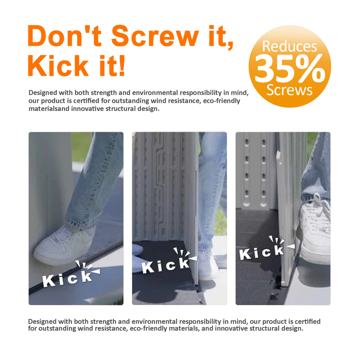 Premium Garden Shed with Floor Patioslife Kick-it ProLock™ Tool-Free Snap-Lock Resin – Weatherproof Outdoor Storage Shed with Floor, UV Resistant, Lockable Backyard Tool Shed for Tools, Bikes & Lawn Mower