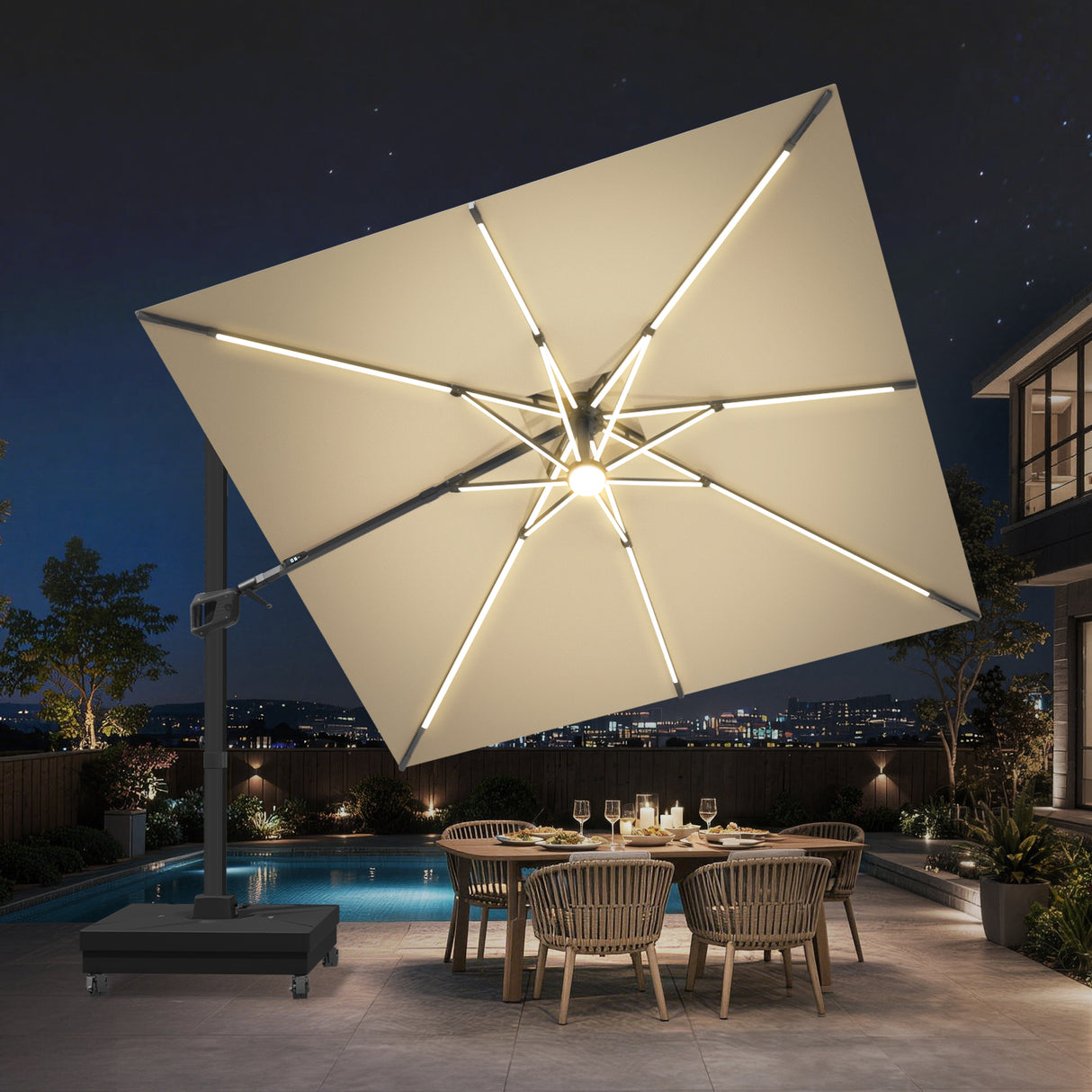 Patioslife Aegis Signature Rotating Cantilever Patio Umbrella with Adjustable Tilt | Large Outdoor Shade Umbrella for Garden, Deck & Poolside,  Includes Free Premium Cover