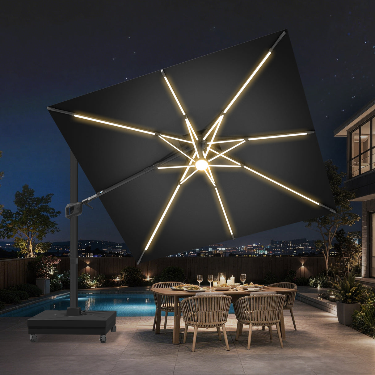 Patioslife Aegis Signature Rotating Cantilever Patio Umbrella with Adjustable Tilt | Large Outdoor Shade Umbrella for Garden, Deck & Poolside,  Includes Free Premium Cover