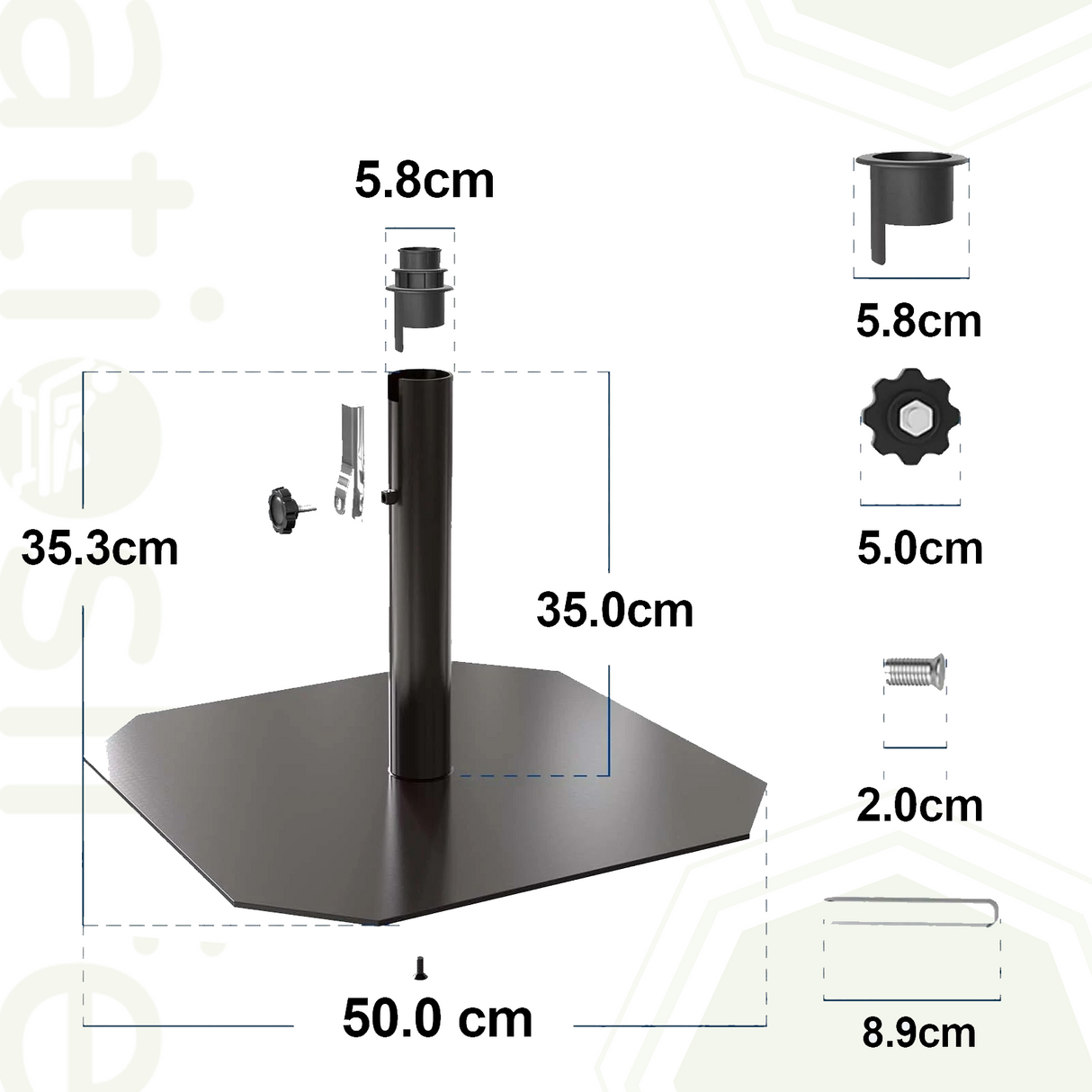 Patioslife Solara Square Umbrella Base — Heavy-Duty Iron with Powder Coating for Lasting Stability