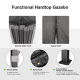 Patioslife™ | Hardtop Gazebo with Wood Grain Aluminum Frame, Double Vented Roof & Curtains, Patio Pergola for Garden or Backyard