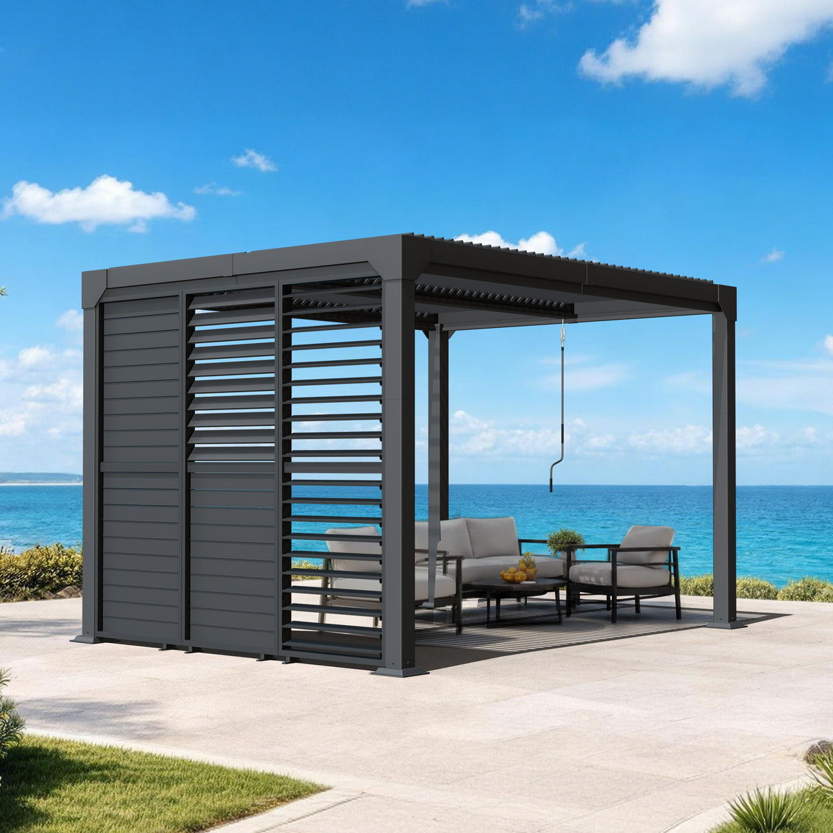 Patioslife Atlantic Series Aluminium Louvre Side Panel – Pergola Sidewall with Adjustable Louvers for Privacy, Shade and Wind Protection