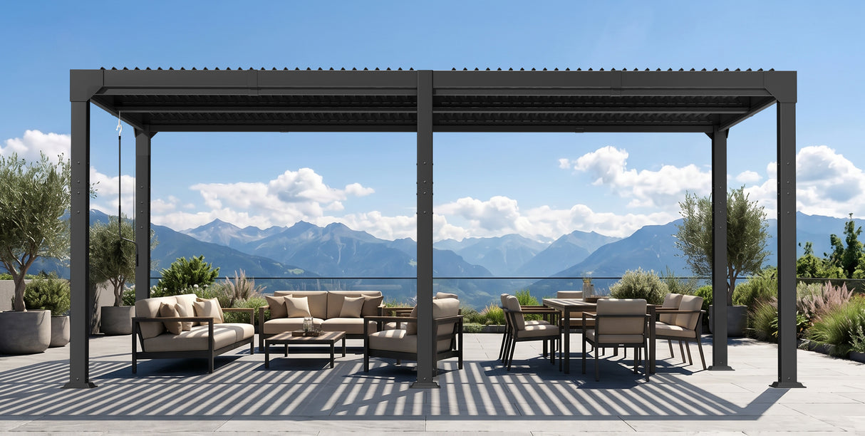 Patioslife Atlantic | Metal Louvred Pergola with Adjustable Roof & Ambient LED Lighting, Freestanding Alfresco Shelter for Patio, Deck & Poolside